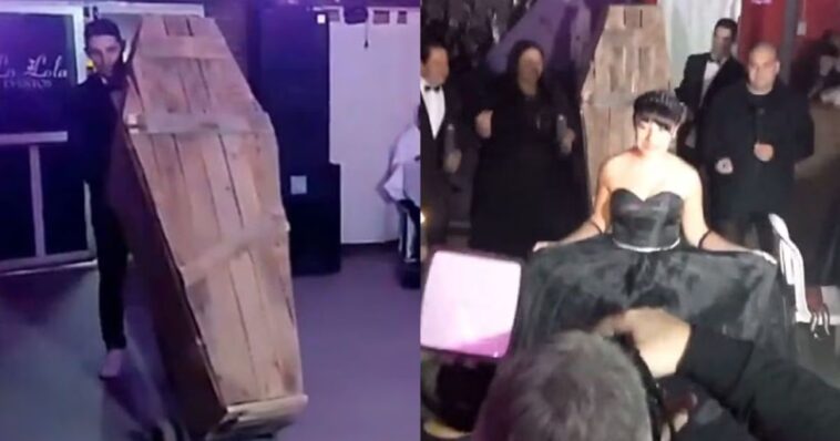 (VIDEO): Quinceañera hace su entrada dentro de un ataúd