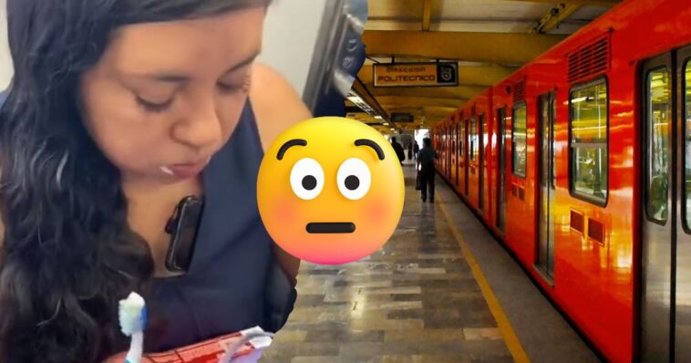 Captan a mujer lavándose los dientes en Metro