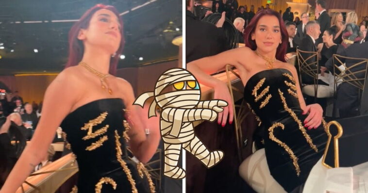 Dua Lipa vive incómodo momento con su vestido durante los Golden Globes