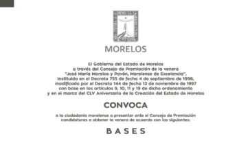 Abren convocatoria para obtener la venera “José María Morelos y Pavón, morelense de excelencia”