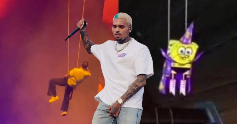 Chris Brown explota contra trabajador que lo dejo colgado en pleno escenario