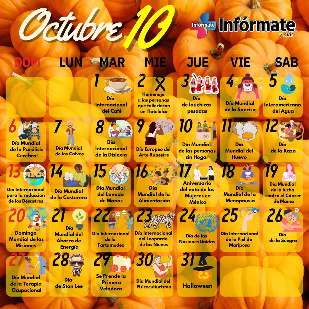 CALENDARIO DE OCTUBRE DE INFÓRMATE
