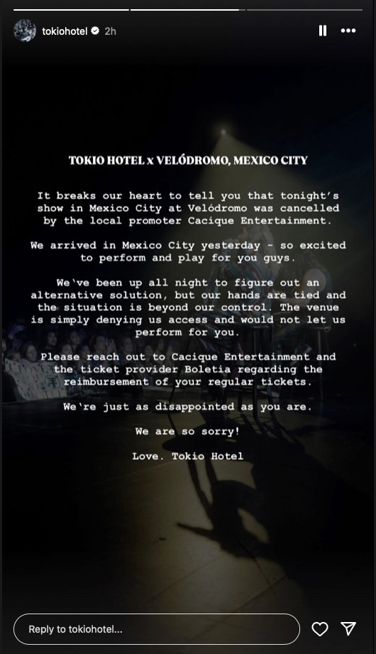 Hotel Tokio cancela concierto en la cdmx